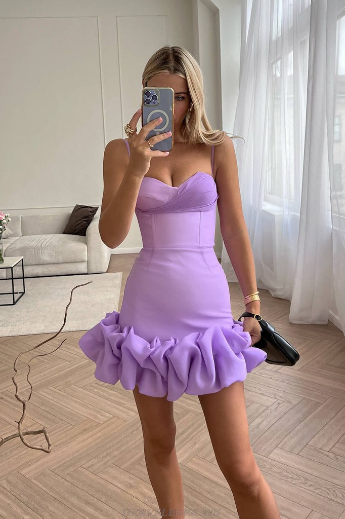 Herve Leger Purple Draped Bustier Puff Dress