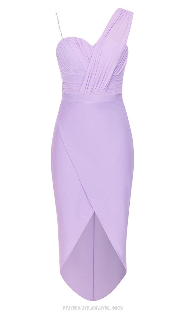 Herve Leger Lavender Draped Crystal Strap High Low Dress