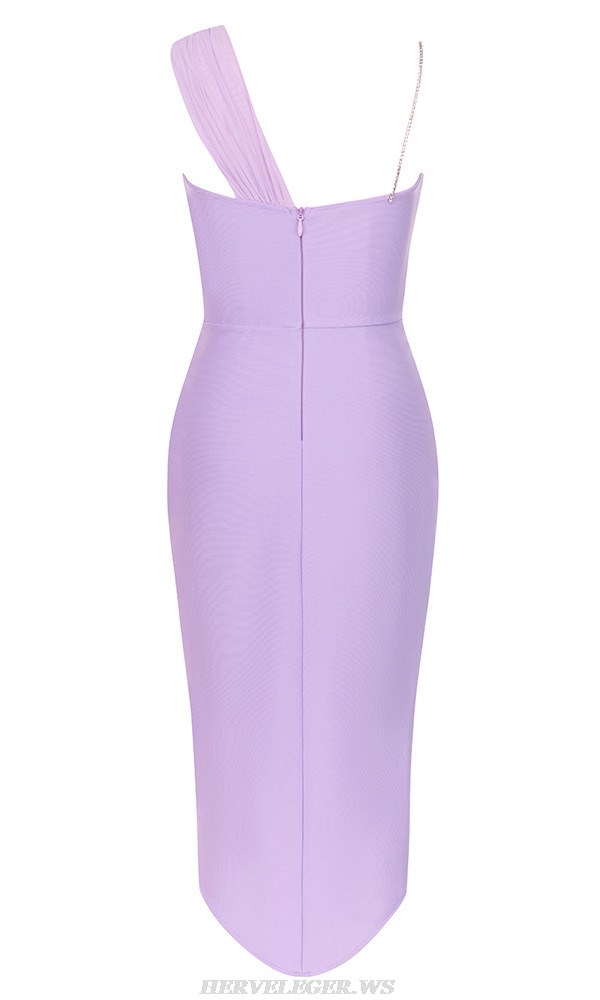 Herve Leger Lavender Draped Crystal Strap High Low Dress