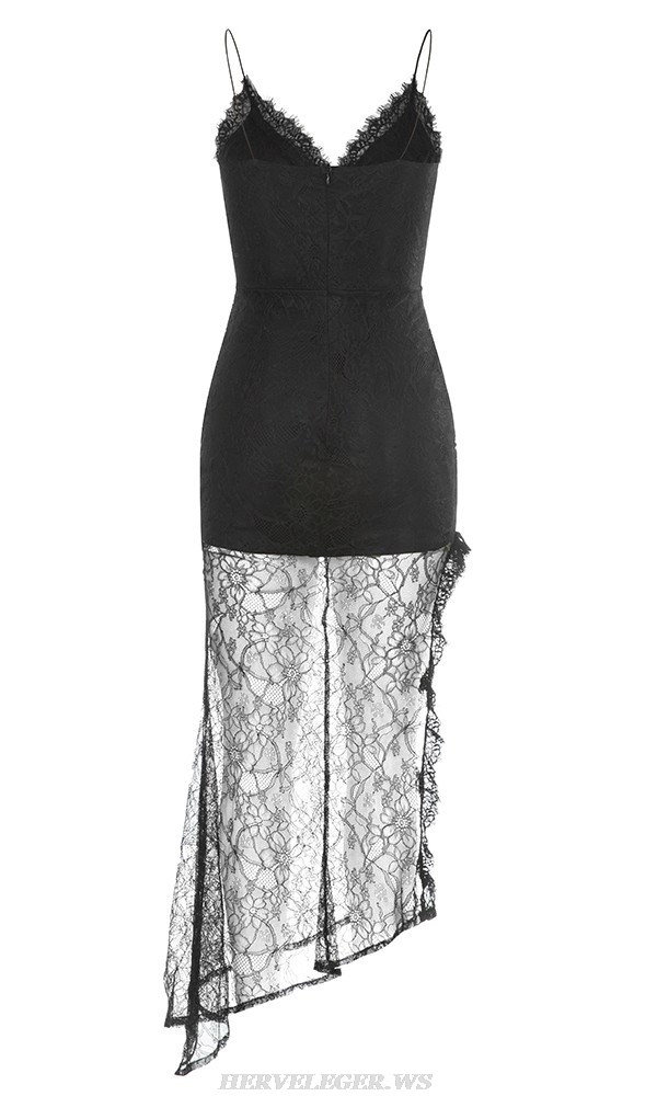 Herve Leger Black Draped Lace Gown