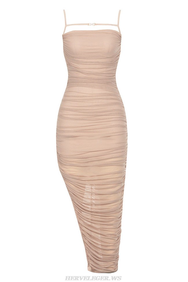 Herve Leger Nude Draped Gown