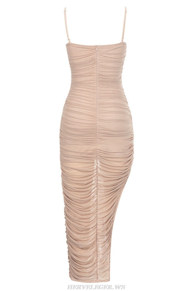 Herve Leger Nude Draped Gown