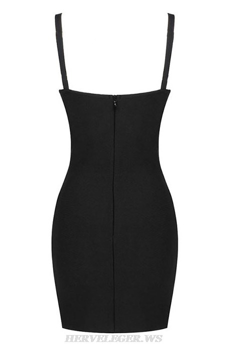 Herve Leger Black Draped Mesh Bustier Dress