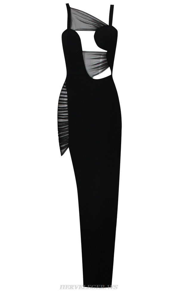 Herve Leger Black Draped Mesh Bustier Gown