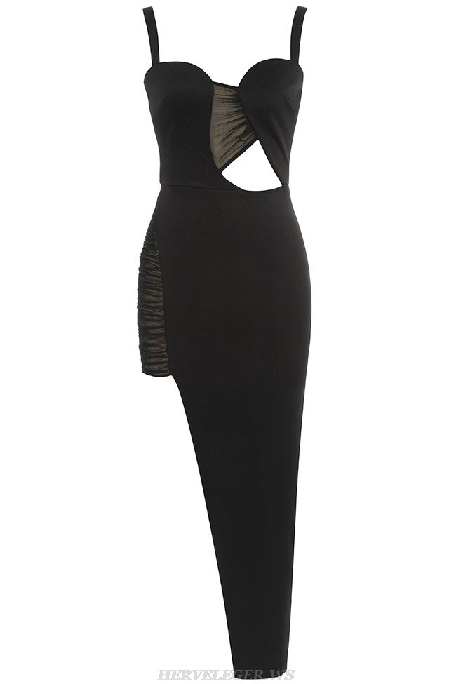 Herve Leger Black Draped Mesh Gown