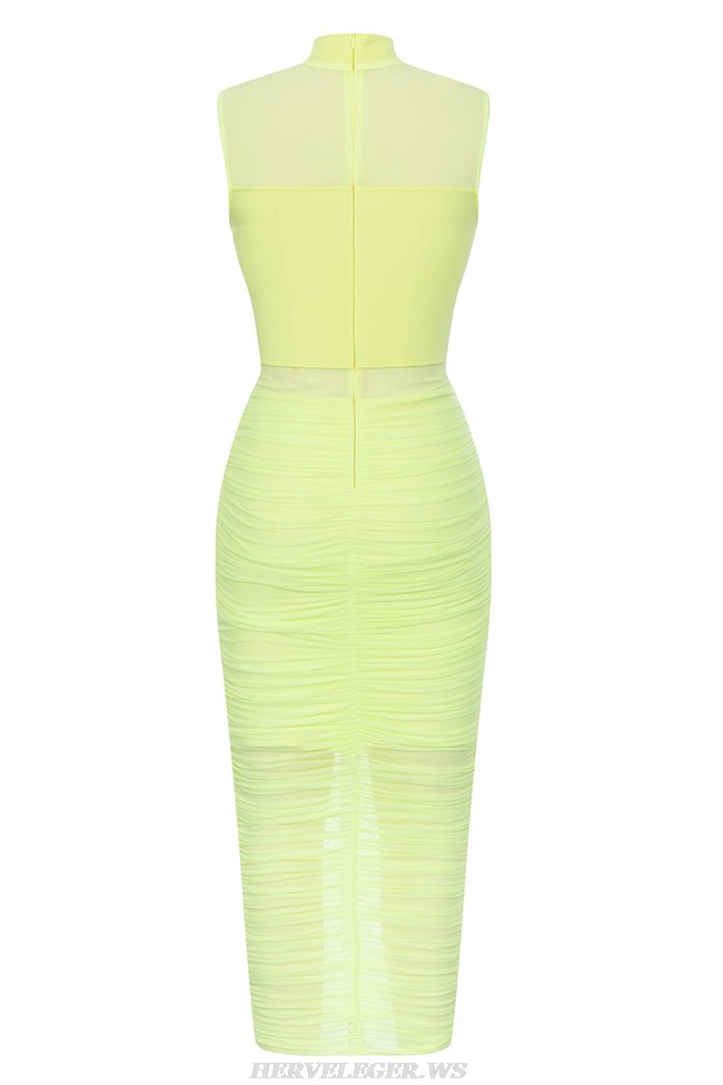 Herve Leger Neon Draped Mesh Gown