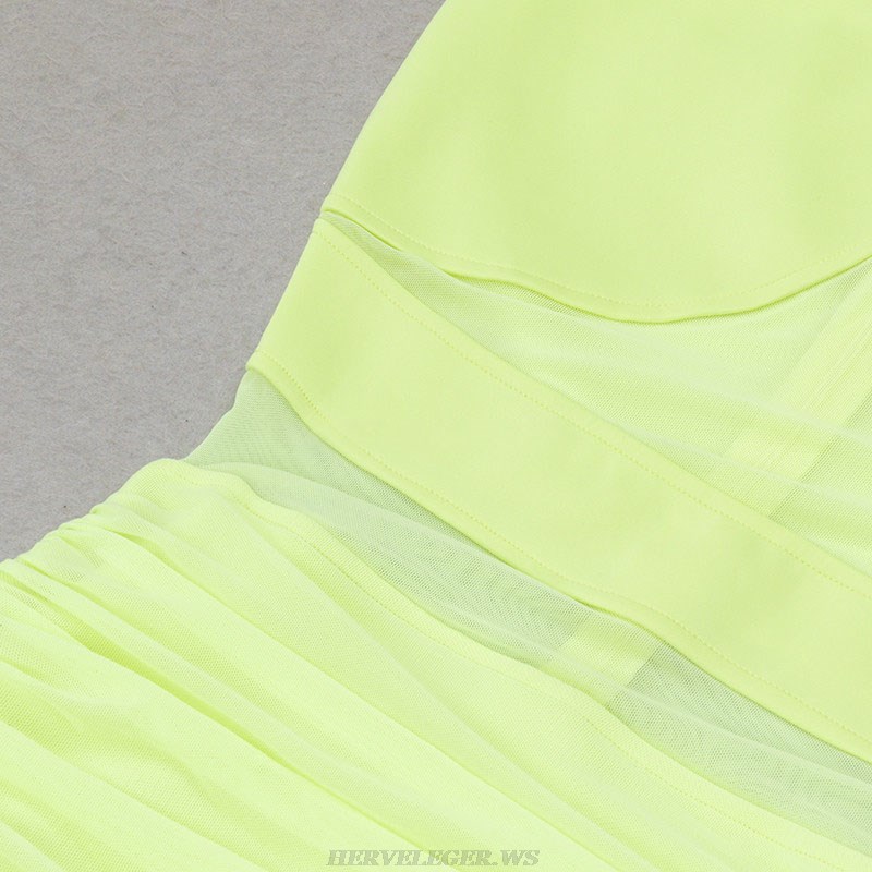 Herve Leger Neon Draped Mesh Gown