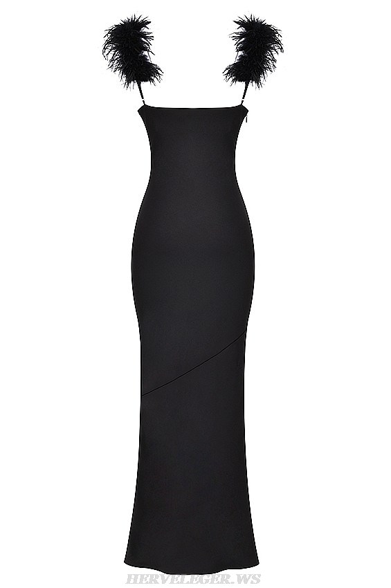 Herve Leger Black Feather Gown