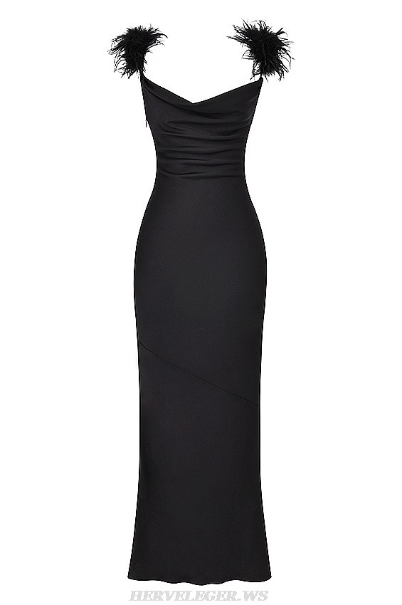 Herve Leger Black Feather Gown