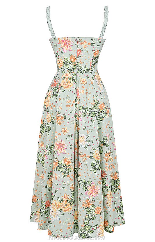 Herve Leger Green Floral A Line Midi Dress