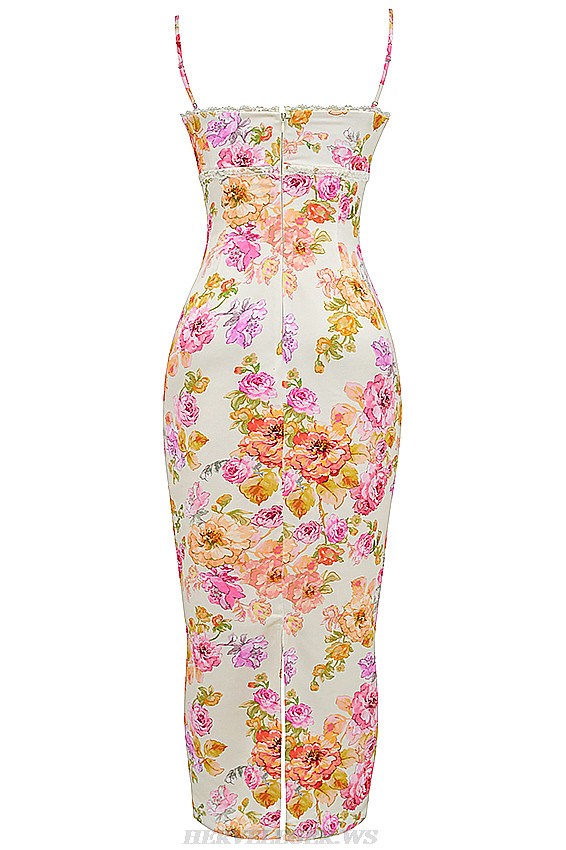 Herve Leger Floral Draped Bustier Gown