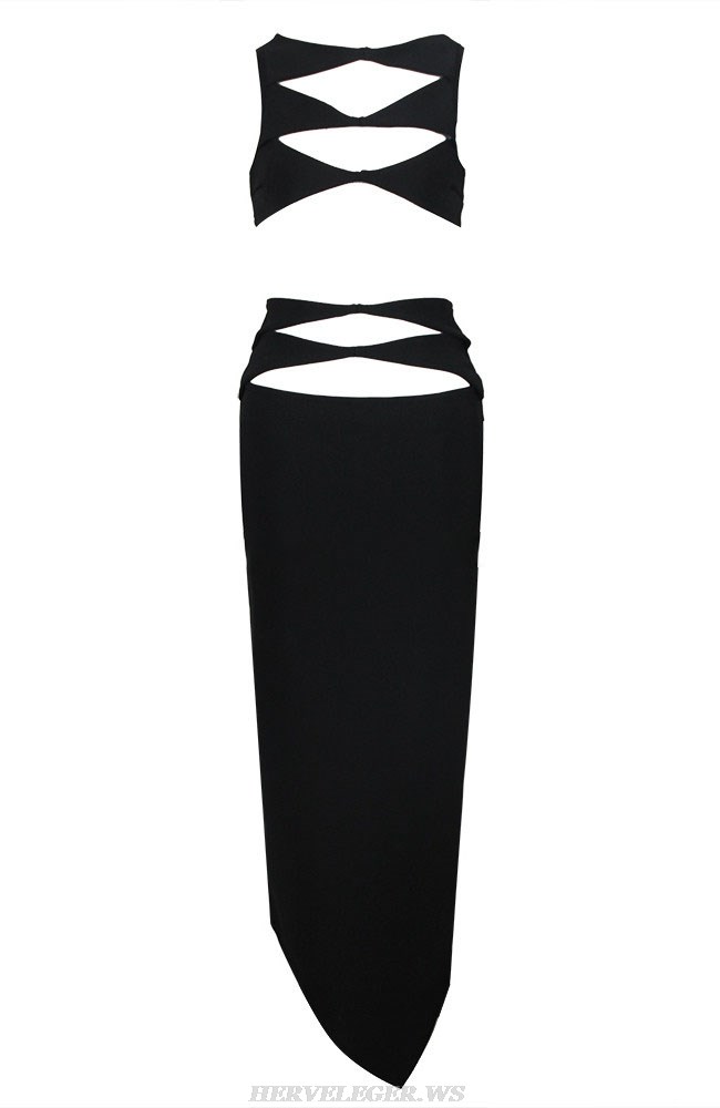 Herve Leger Black Geo Cut Out Two Piece Gown