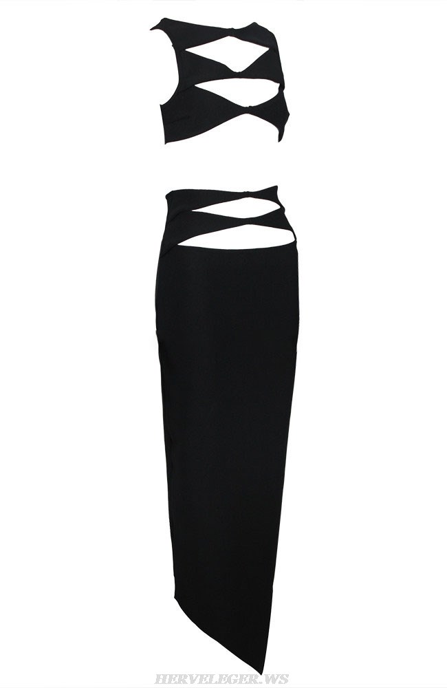 Herve Leger Black Geo Cut Out Two Piece Gown