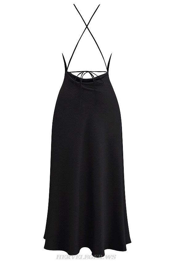 Herve Leger Black Halter Cross Back Split Gown