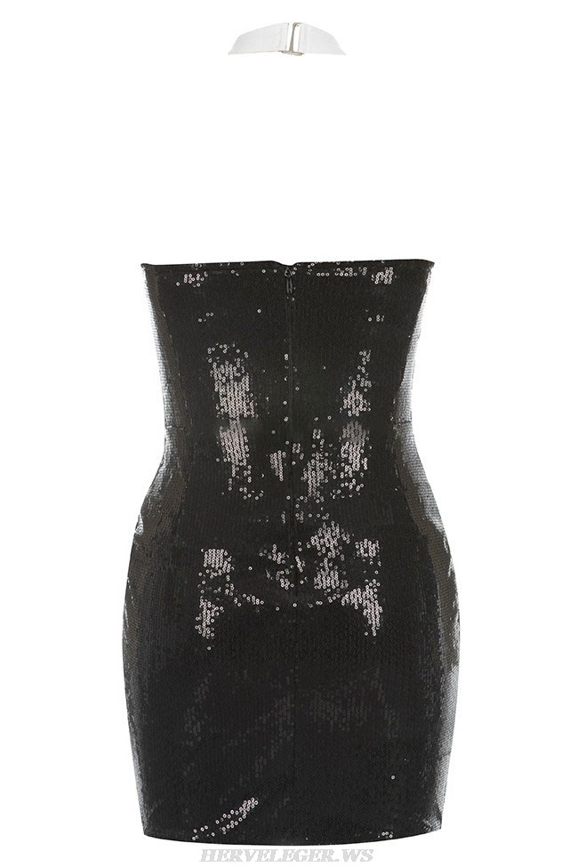 Herve Leger Black White Halter Sequined Dress