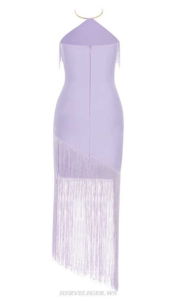 Herve Leger Lavender Halter Tassel Gown