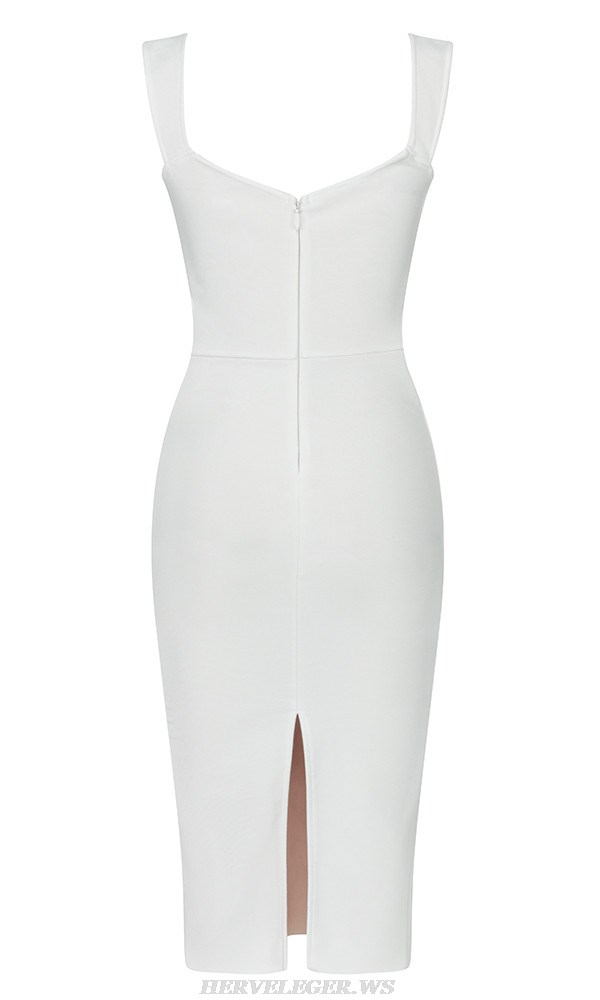 Herve Leger White Lace Bustier Midi Dress