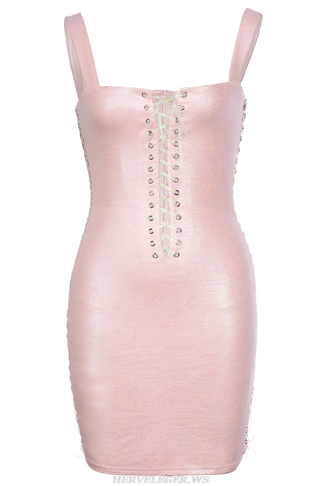 Herve Leger Pink Lace Up Dress