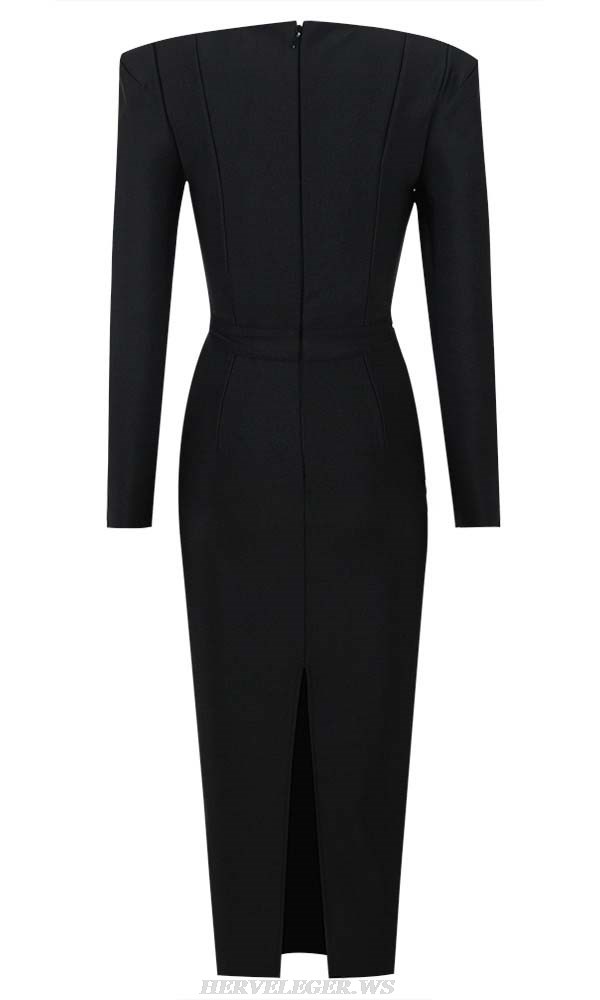 Herve Leger Black Long Sleeve Corset Midi Dress