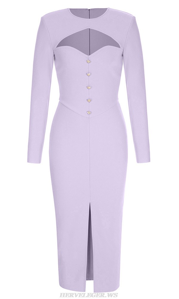 Herve Leger Lavender Long Sleeve Midi Dress