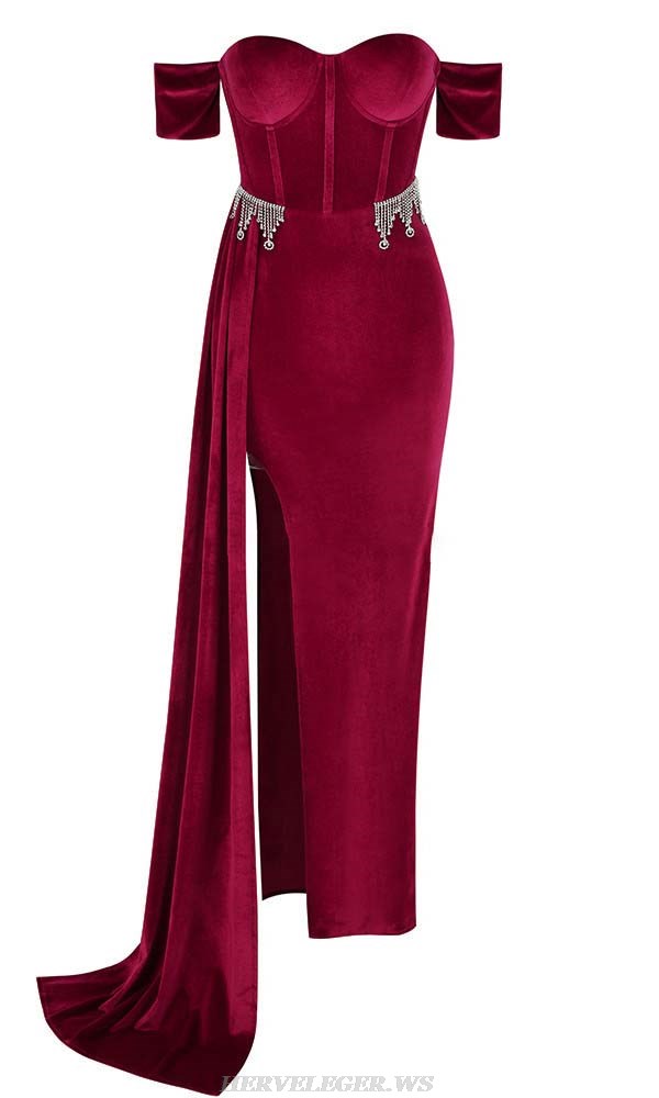 Herve Leger Red Off Shoulder Corset Gown