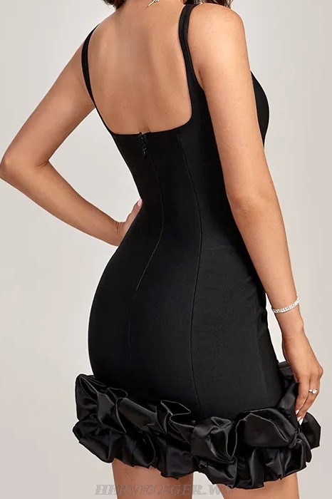 Herve Leger Black Puff Hem Dress