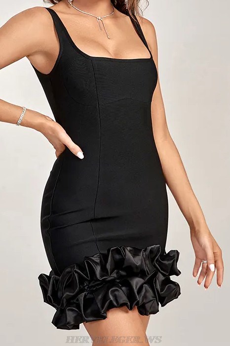 Herve Leger Black Puff Hem Dress