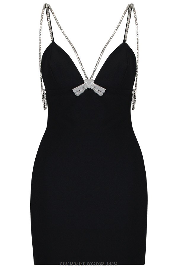 Herve Leger Black Rhinestone Strap Dress