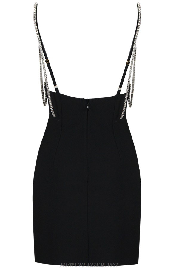 Herve Leger Black Rhinestone Strap Dress