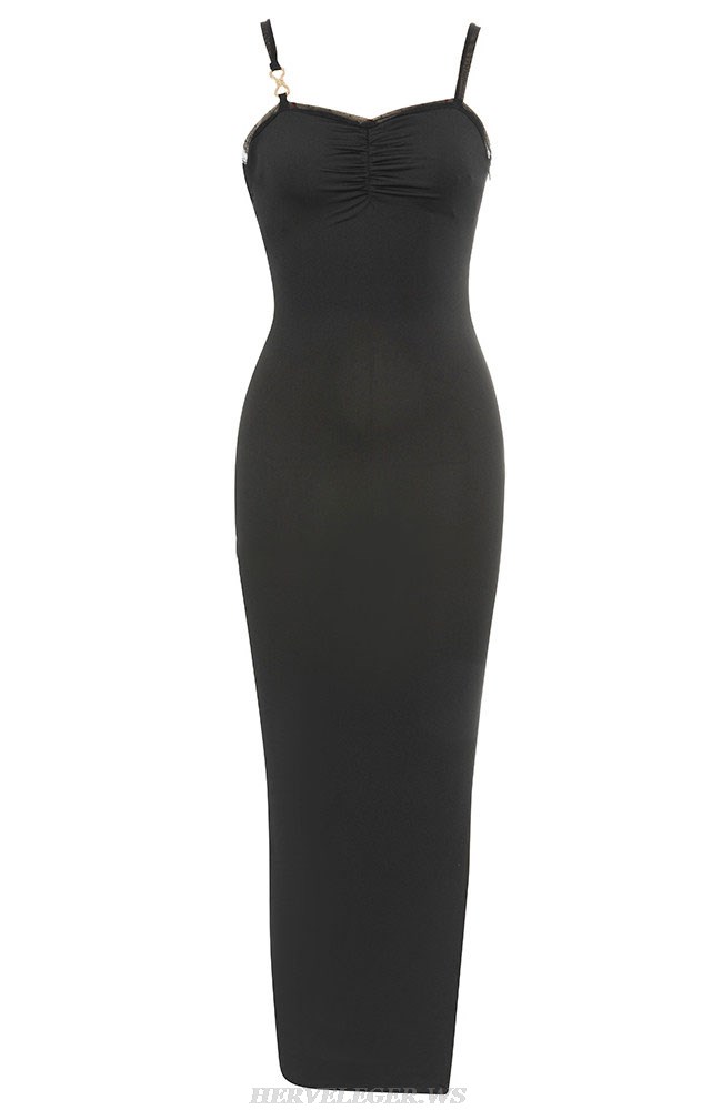 Herve Leger Black Side Mesh Backless Gown