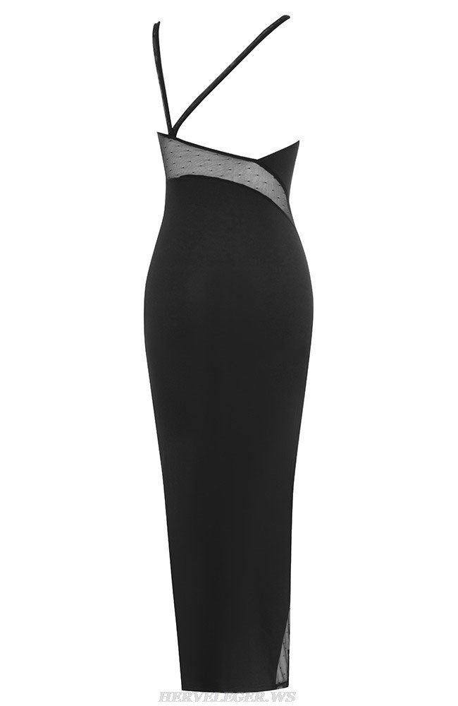 Herve Leger Black Side Mesh Backless Gown