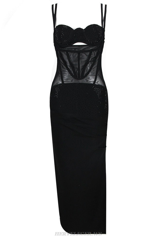 Herve Leger Black Sparkly Bustier Corset Gown