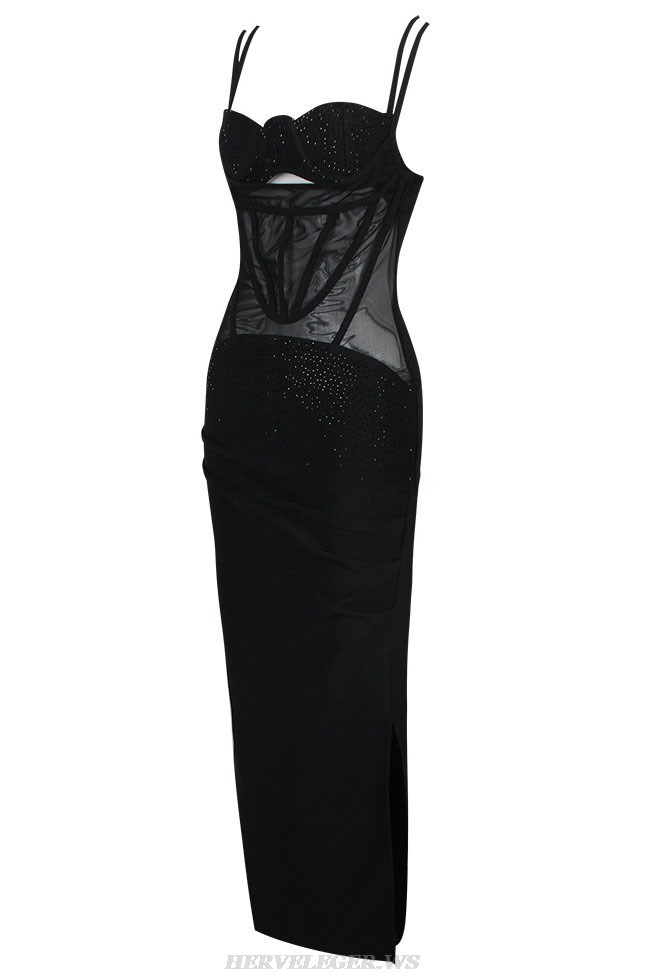 Herve Leger Black Sparkly Bustier Corset Gown