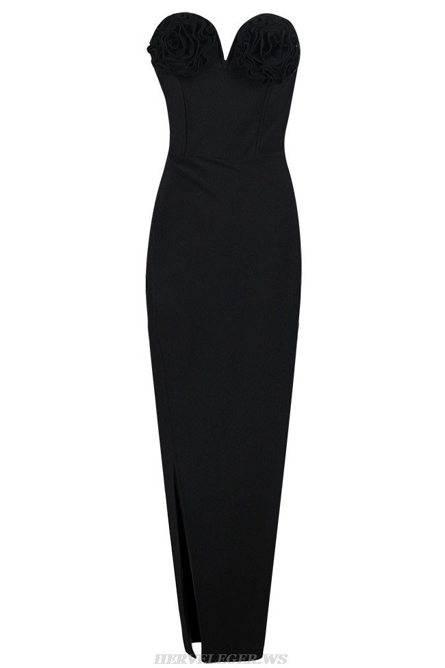 Herve Leger Black Strapless Rose Bustier Gown