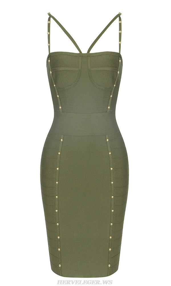 Herve Leger Green Studded Bustier Dress