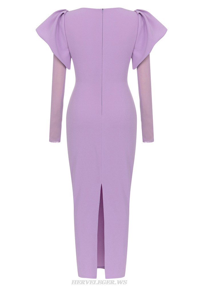 Herve Leger Lavender Mesh Long Sleeve Gown 