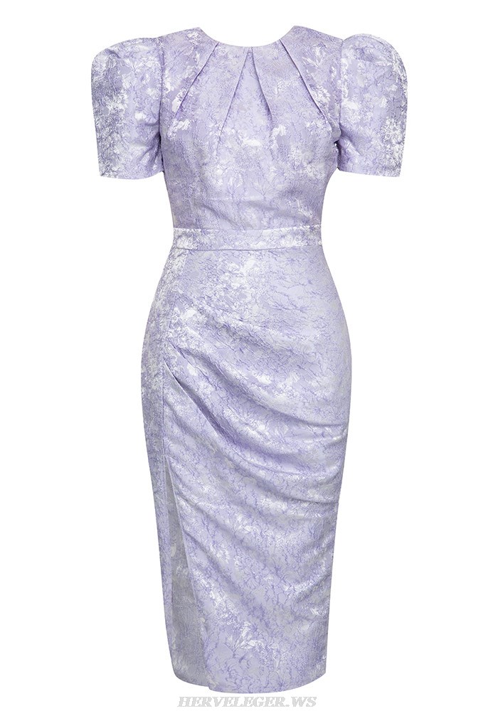 Herve Leger Lavender Short Sleeve Floral Draped Dress