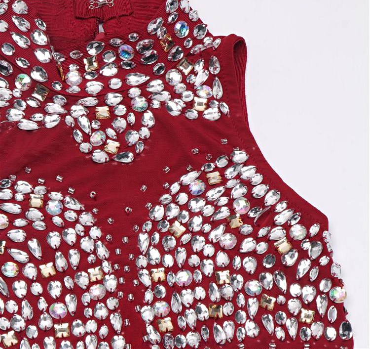 Herve Leger Red Embellished Bodice Dress