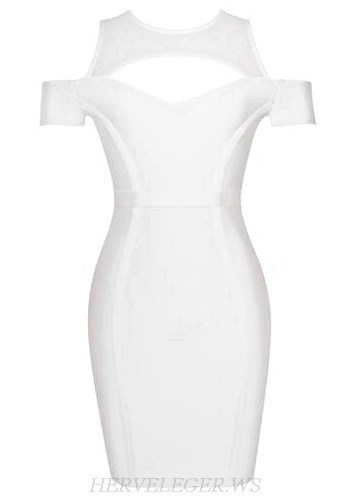 Herve Leger White Cold Shoulder Dress