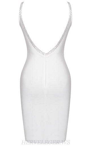 Herve Leger White Embellished Backless Dress