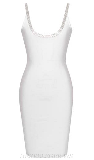 Herve Leger White Embellished Backless Dress