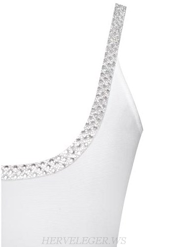 Herve Leger White Embellished Backless Dress