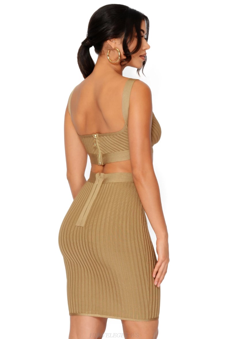 Herve Leger Brown Ribbed Two Piece Dress