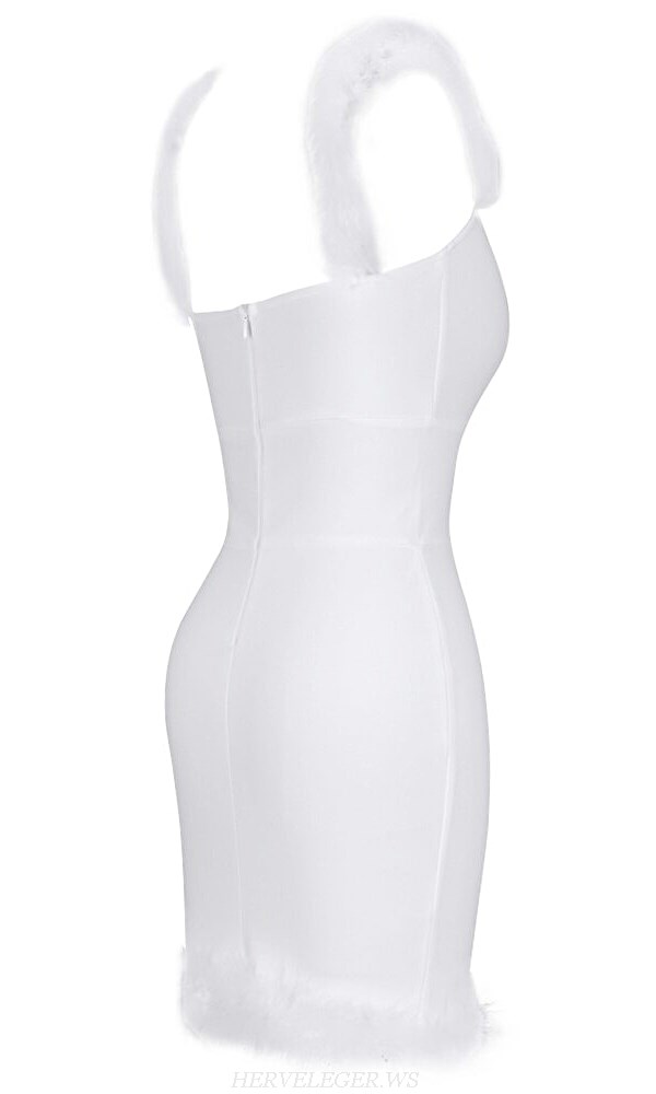 Herve Leger White Feather Straps Bandage Dress