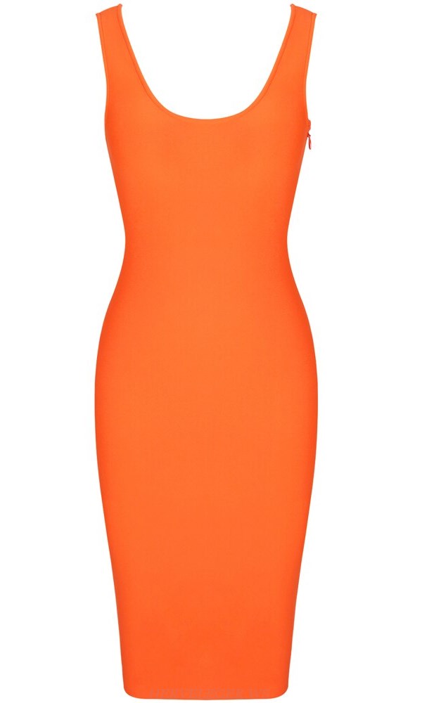 Herve Leger Orange Midi Bandage Dress