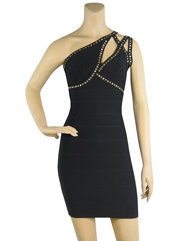 Herve Leger Black Gold Beading Backless Bandage Dress