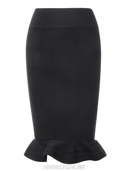 Herve Leger Black Flared Hem Bandage Skirt