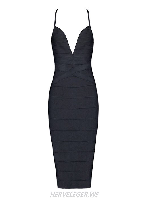 Herve Leger Black Parker Low Neck Dress