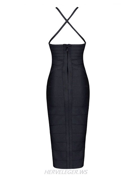 Herve Leger Black Parker Low Neck Dress