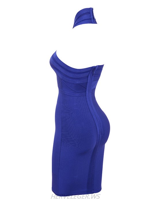 Herve Leger Blue Andrea Halter Dress